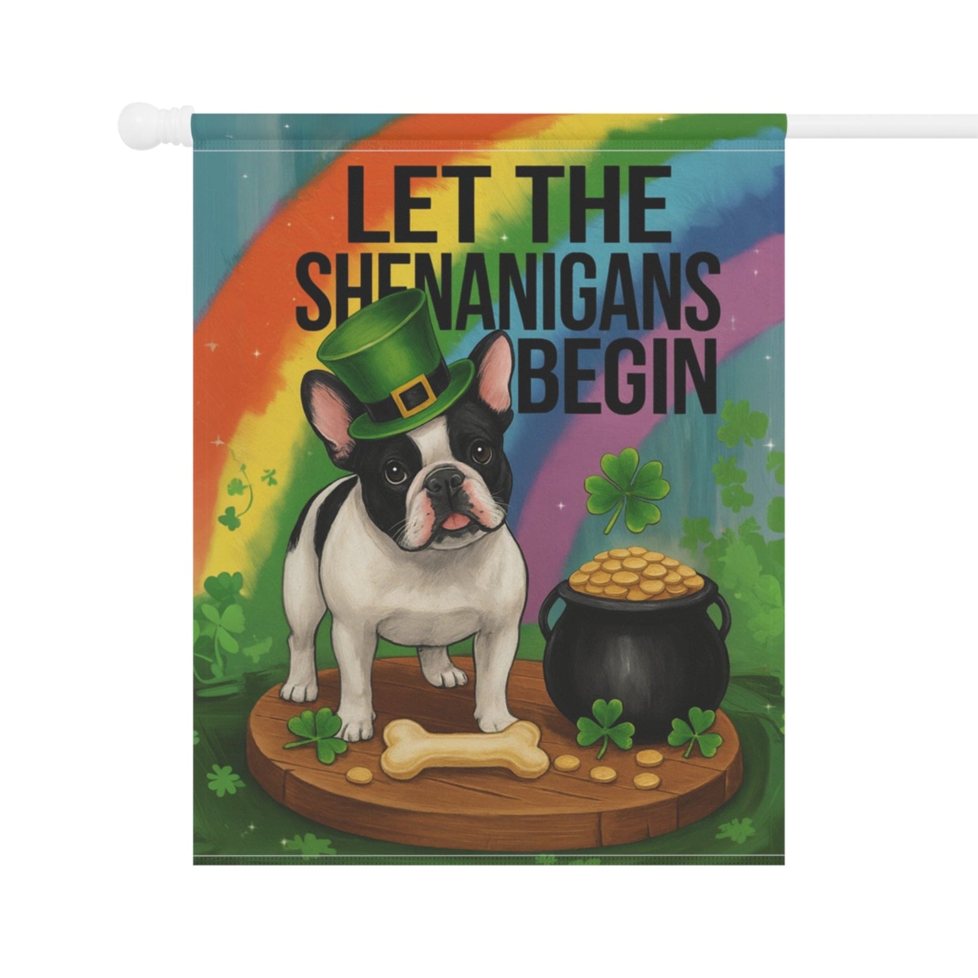 Piebald French Bulldog Saint Patricks Day Garden Flag