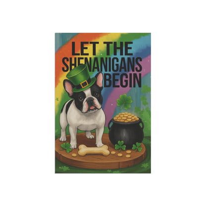 Piebald French Bulldog Saint Patricks Day Garden Flag