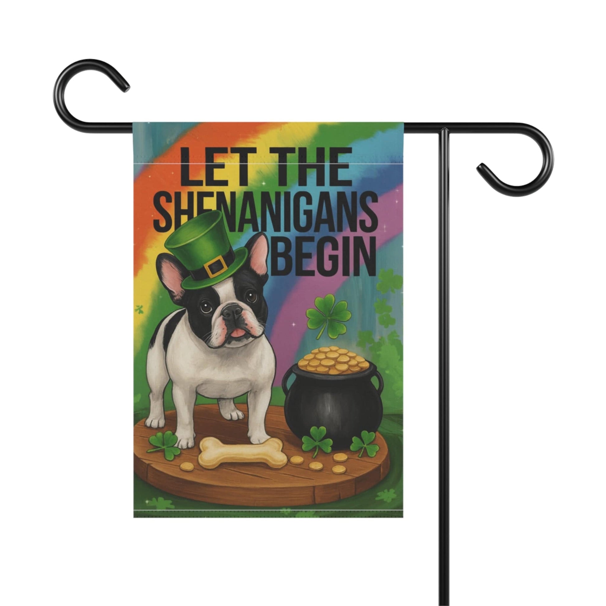 Piebald French Bulldog Saint Patricks Day Garden Flag