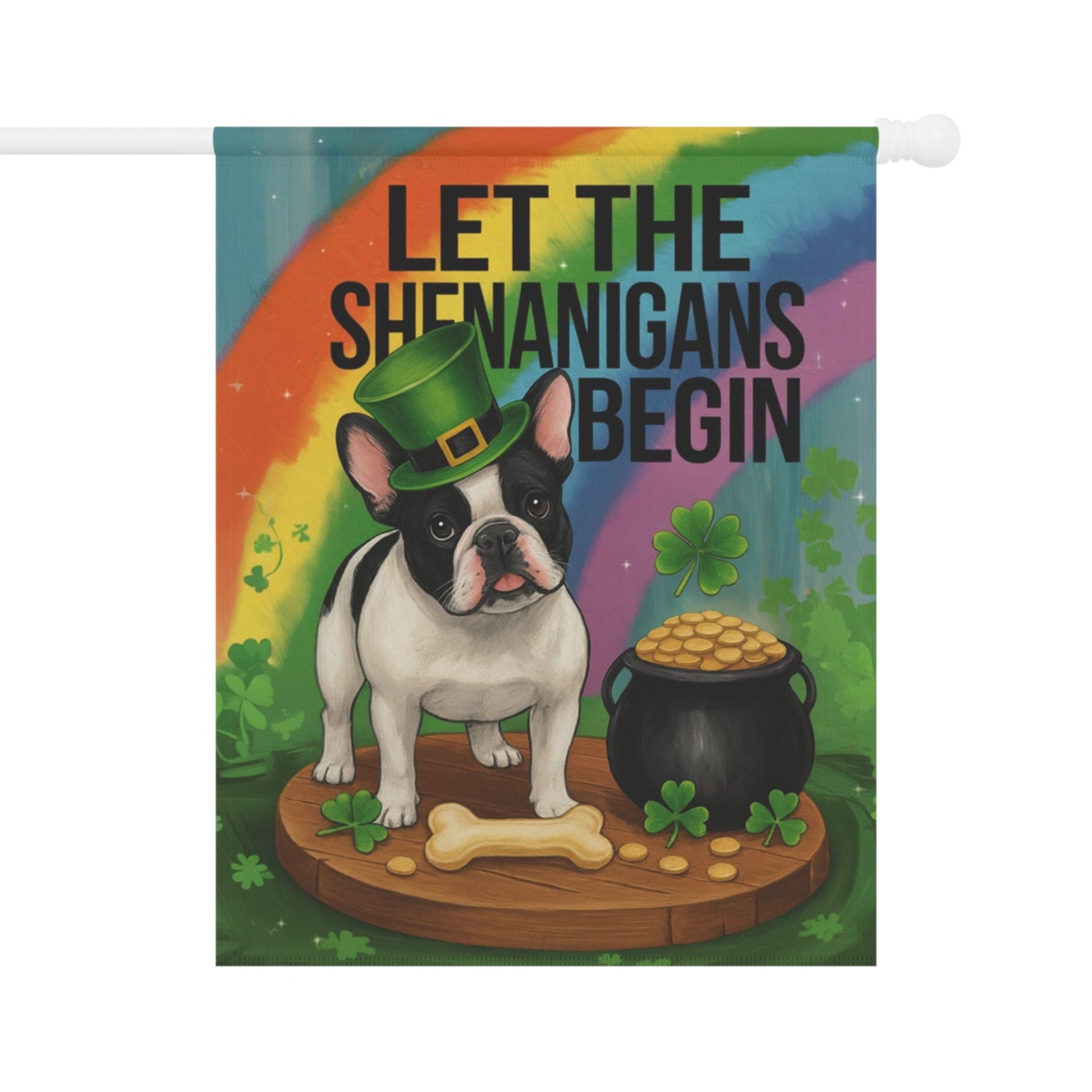Piebald French Bulldog Saint Patricks Day Garden Flag