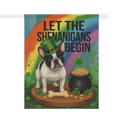 Piebald French Bulldog Saint Patricks Day Garden Flag