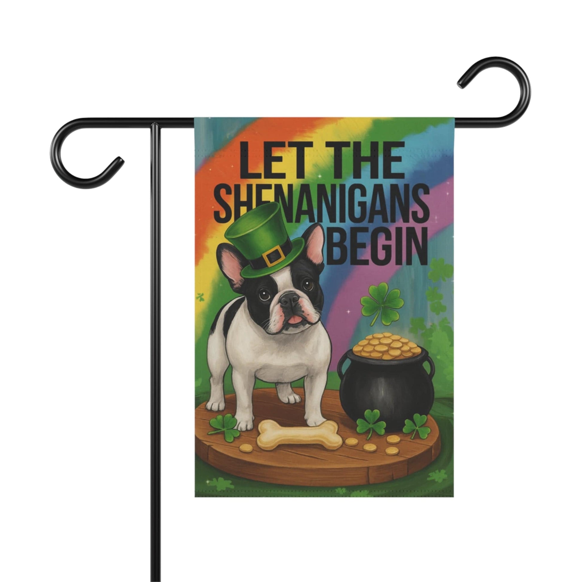 Piebald French Bulldog Saint Patricks Day Garden Flag
