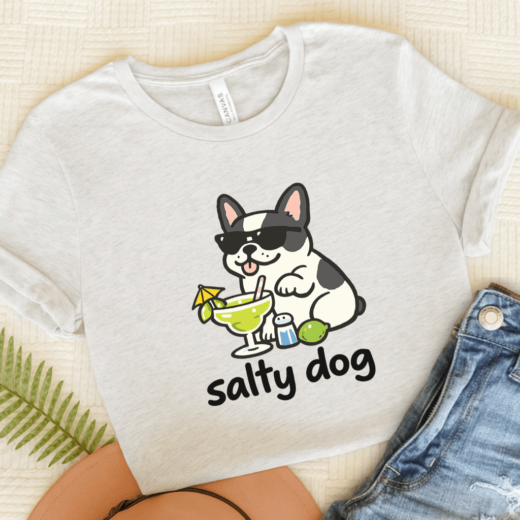 Piebald French Bulldog Salty Dog Vacation Unisex TShirt Ash