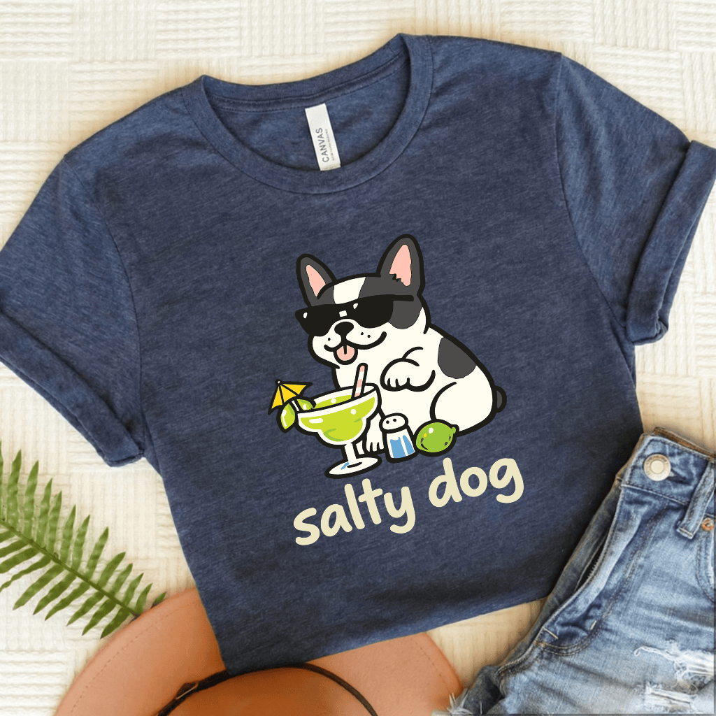 Piebald French Bulldog Salty Dog Vacation Unisex TShirt Heather Navy