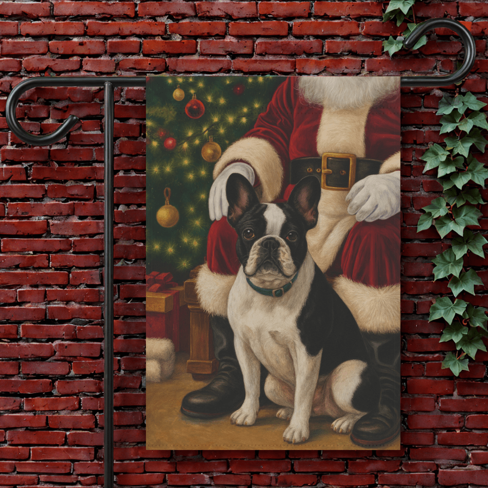 Piebald French Bulldog Santa Clause Garden Flag 12'' × 18''
