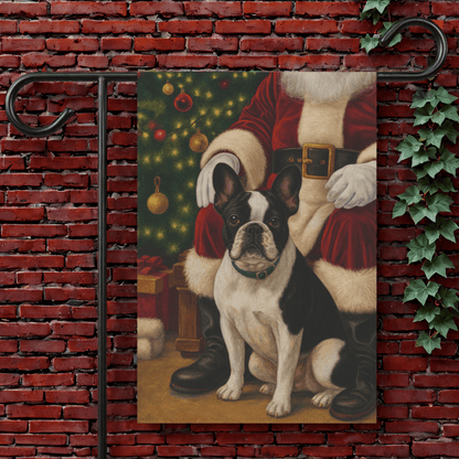 Piebald French Bulldog Santa Clause Garden Flag 12'' × 18''