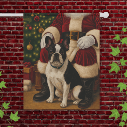 Piebald French Bulldog Santa Clause Garden Flag 24.5'' × 32''