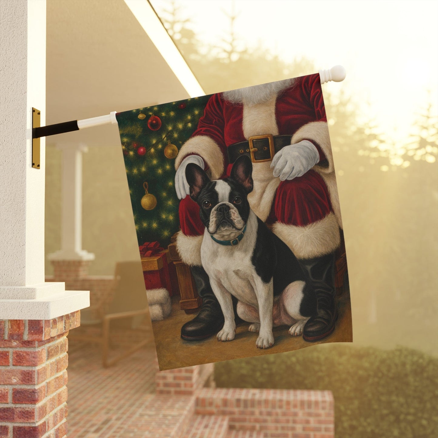 Piebald French Bulldog Santa Clause Garden Flag