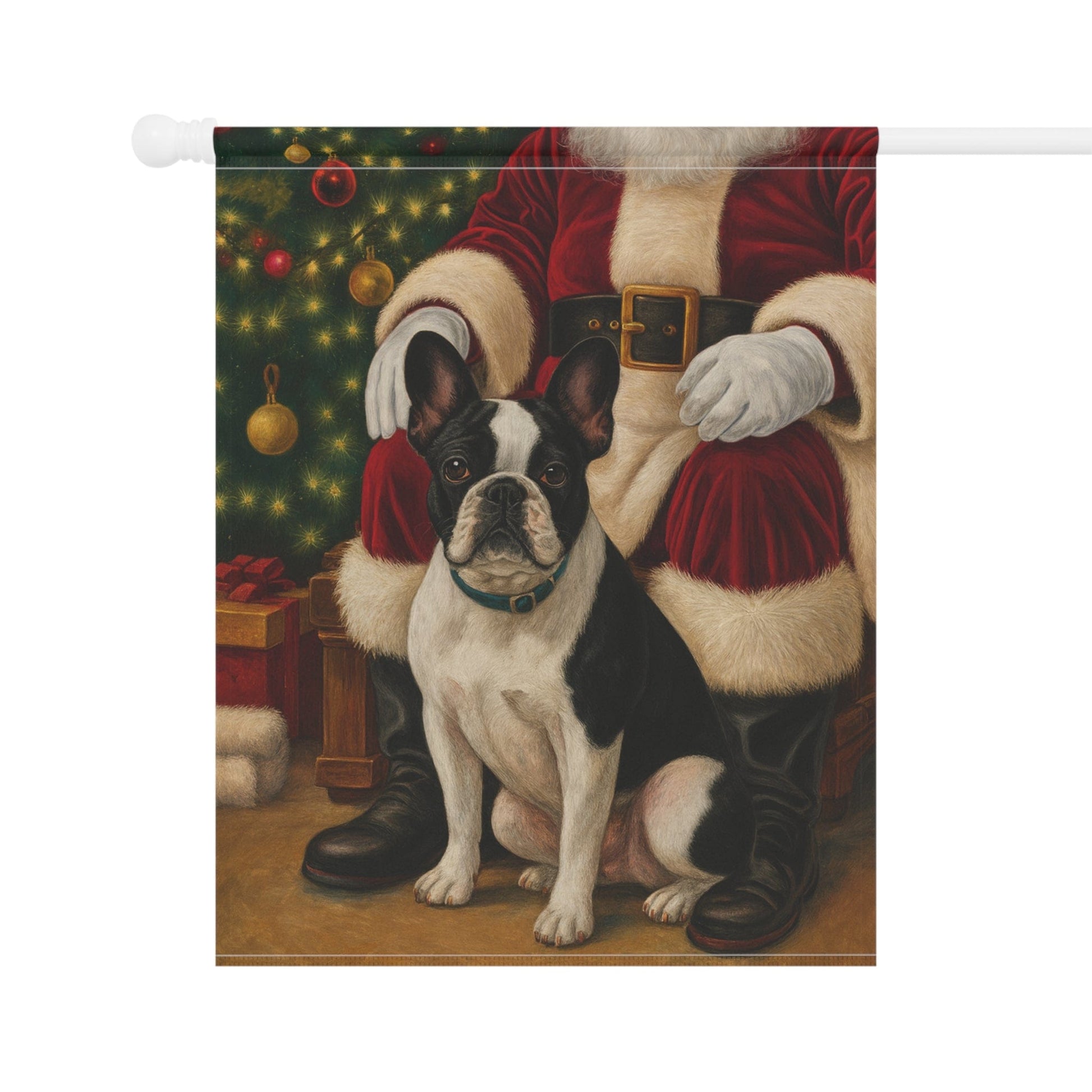 Piebald French Bulldog Santa Clause Garden Flag