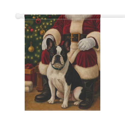 Piebald French Bulldog Santa Clause Garden Flag