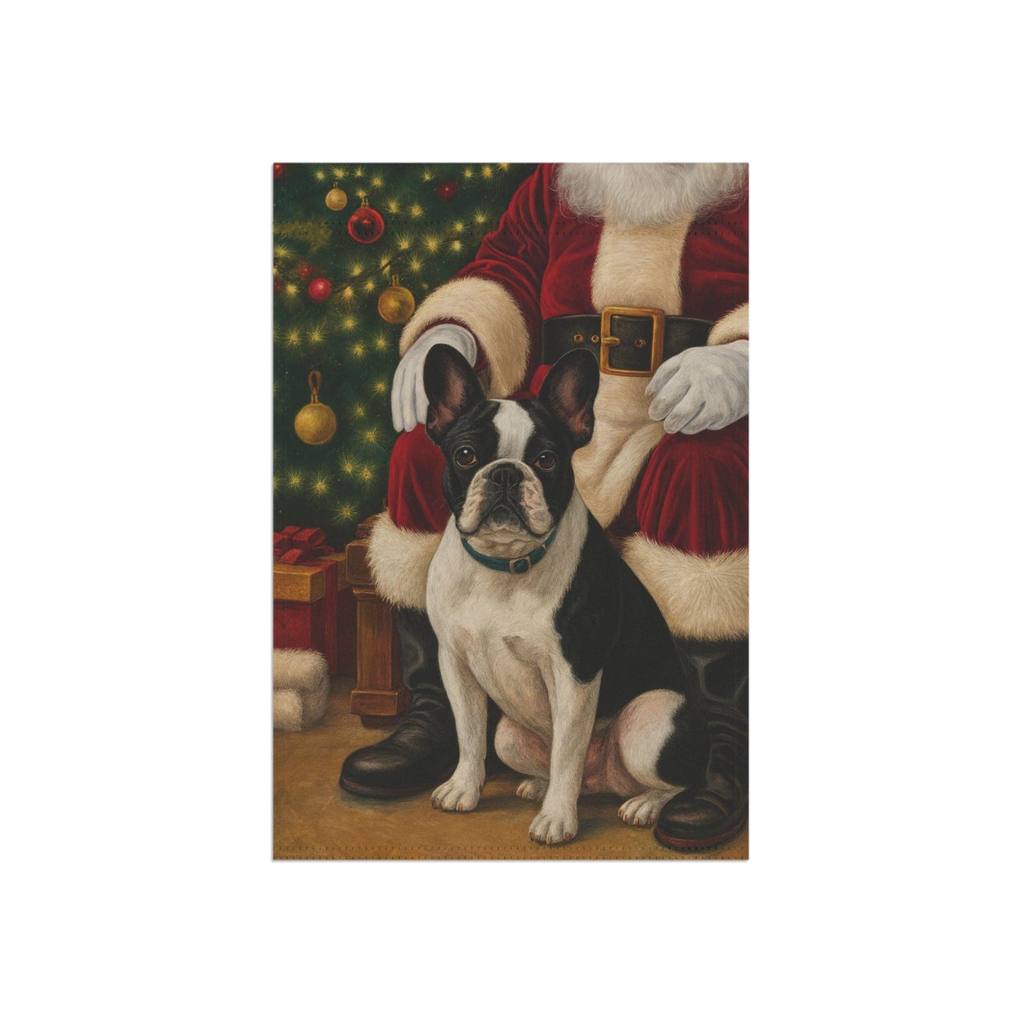 Piebald French Bulldog Santa Clause Garden Flag