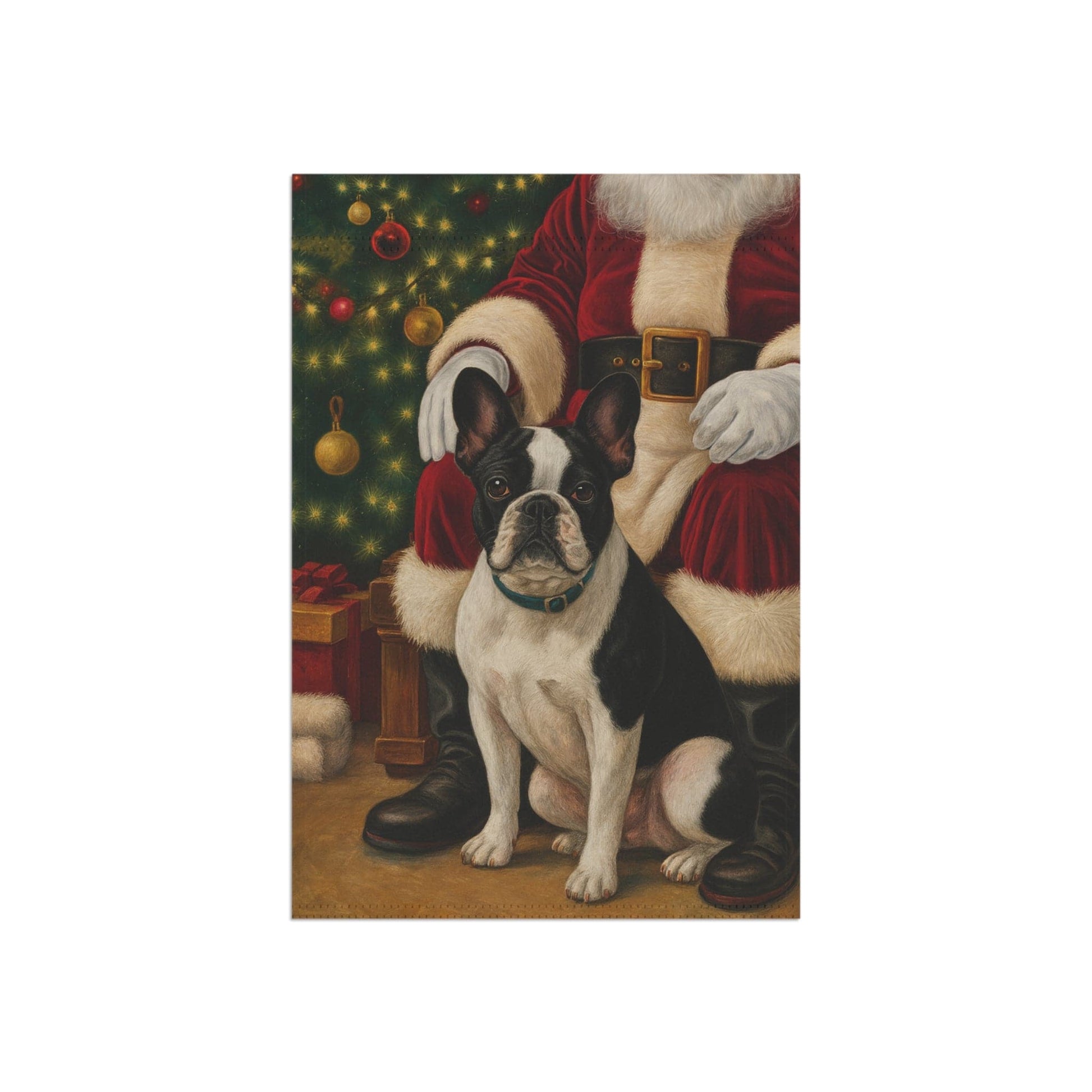 Piebald French Bulldog Santa Clause Garden Flag