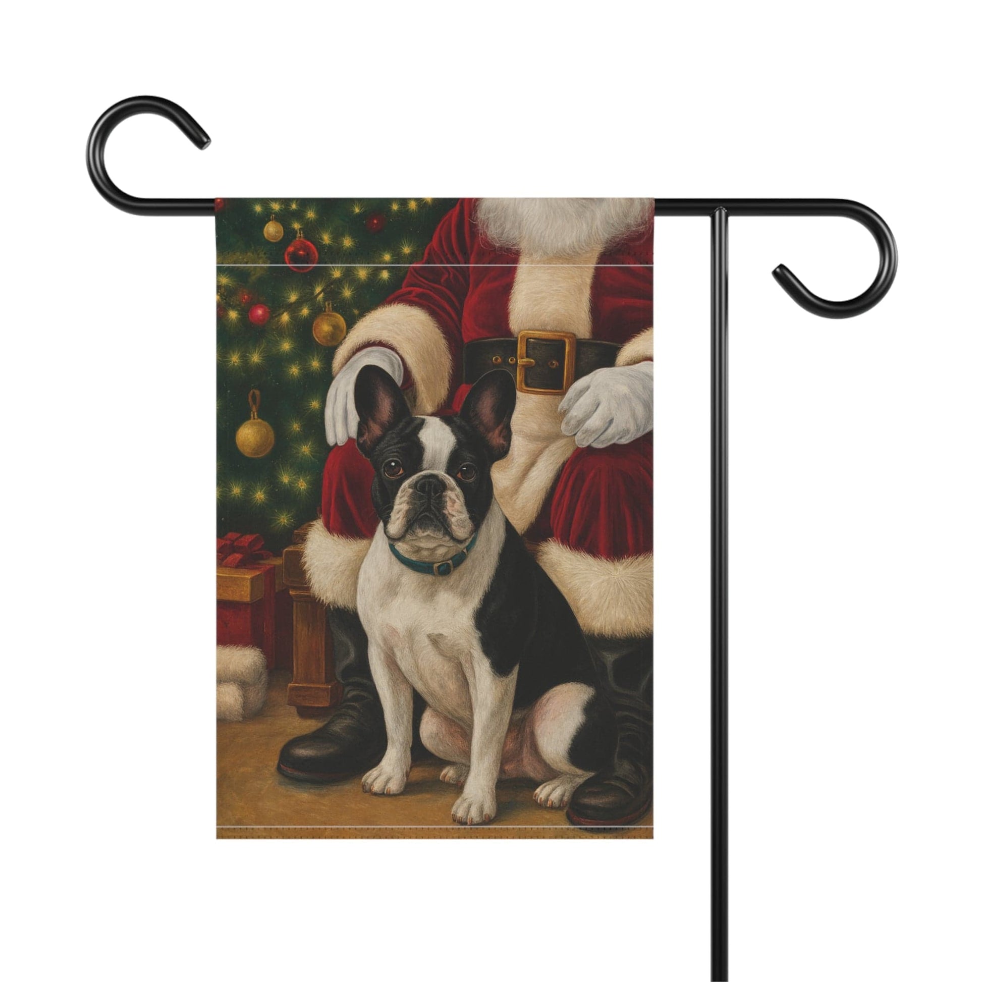 Piebald French Bulldog Santa Clause Garden Flag