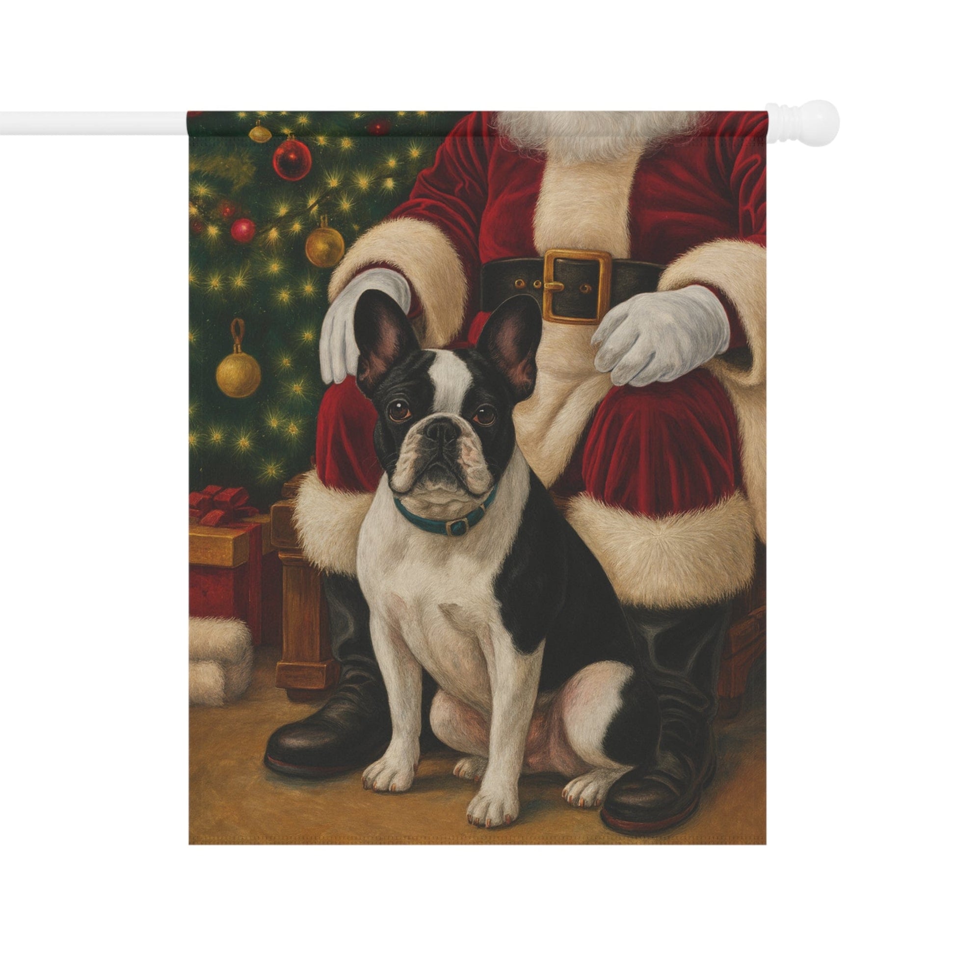 Piebald French Bulldog Santa Clause Garden Flag