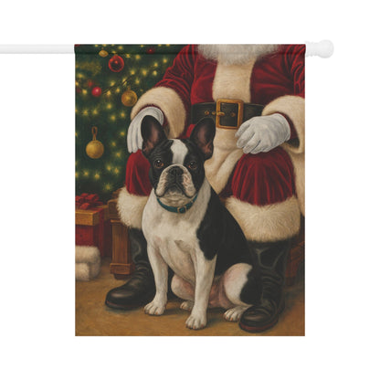 Piebald French Bulldog Santa Clause Garden Flag