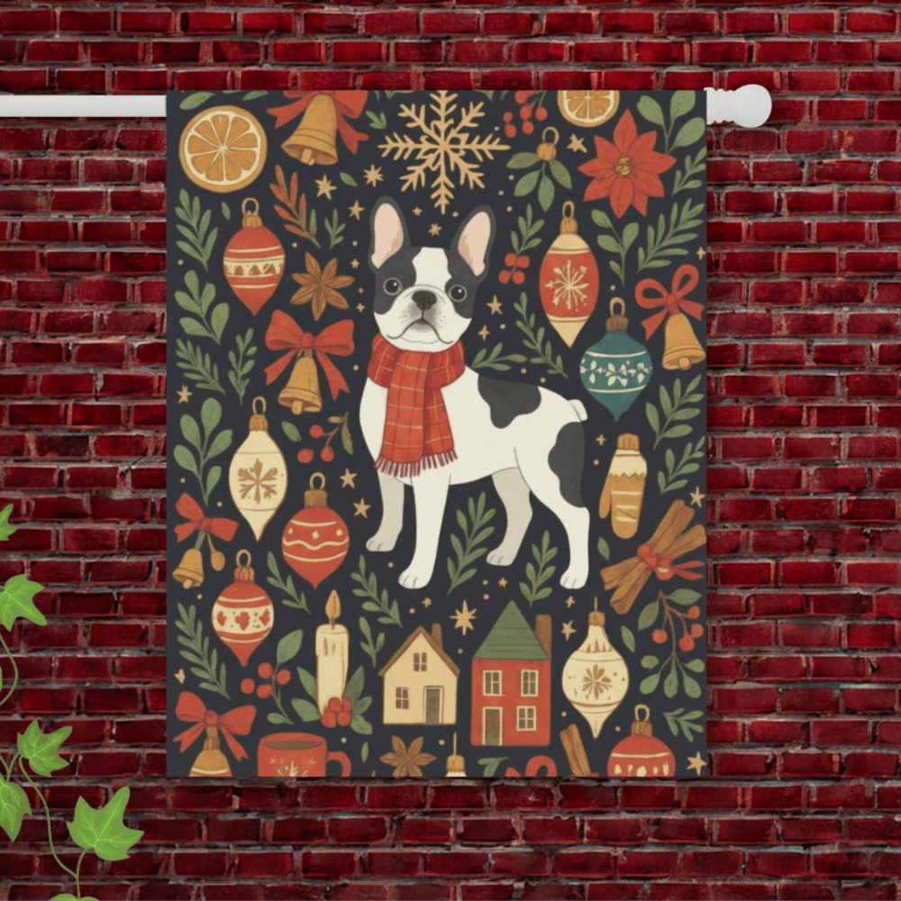Piebald French Bulldog Scandinavian Winter Garden Yard Flag 24.5'' × 32''