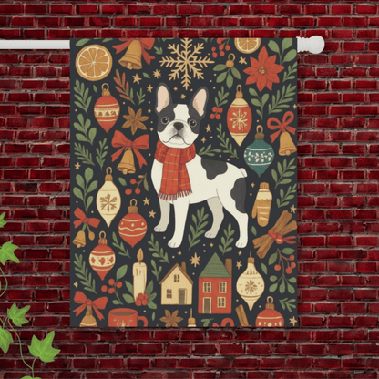 Piebald French Bulldog Scandinavian Winter Garden Yard Flag 24.5'' × 32''