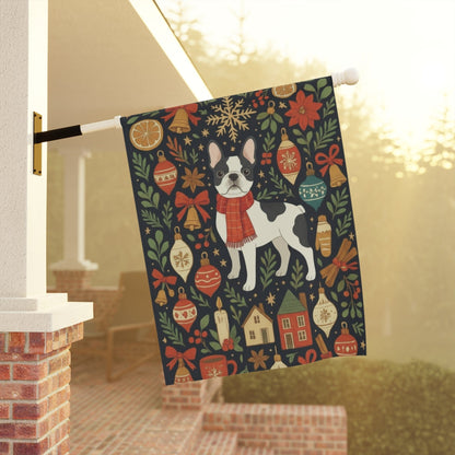 Piebald French Bulldog Scandinavian Winter Garden Yard Flag
