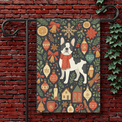 Piebald French Bulldog Scandinavian Winter Garden Yard Flag 12'' × 18''
