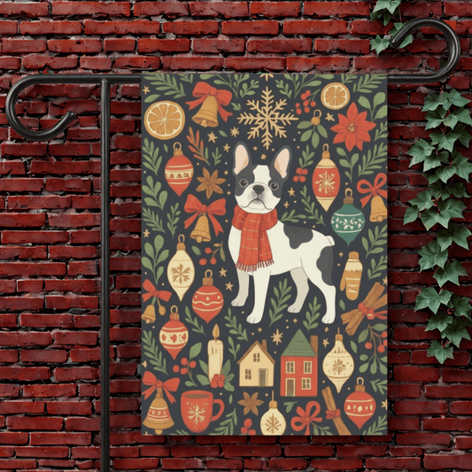 Piebald French Bulldog Scandinavian Winter Garden Yard Flag 12'' × 18''