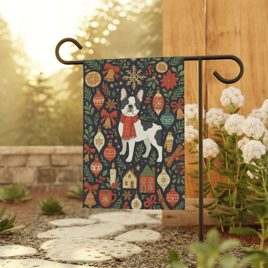 Piebald French Bulldog Scandinavian Winter Garden Yard Flag