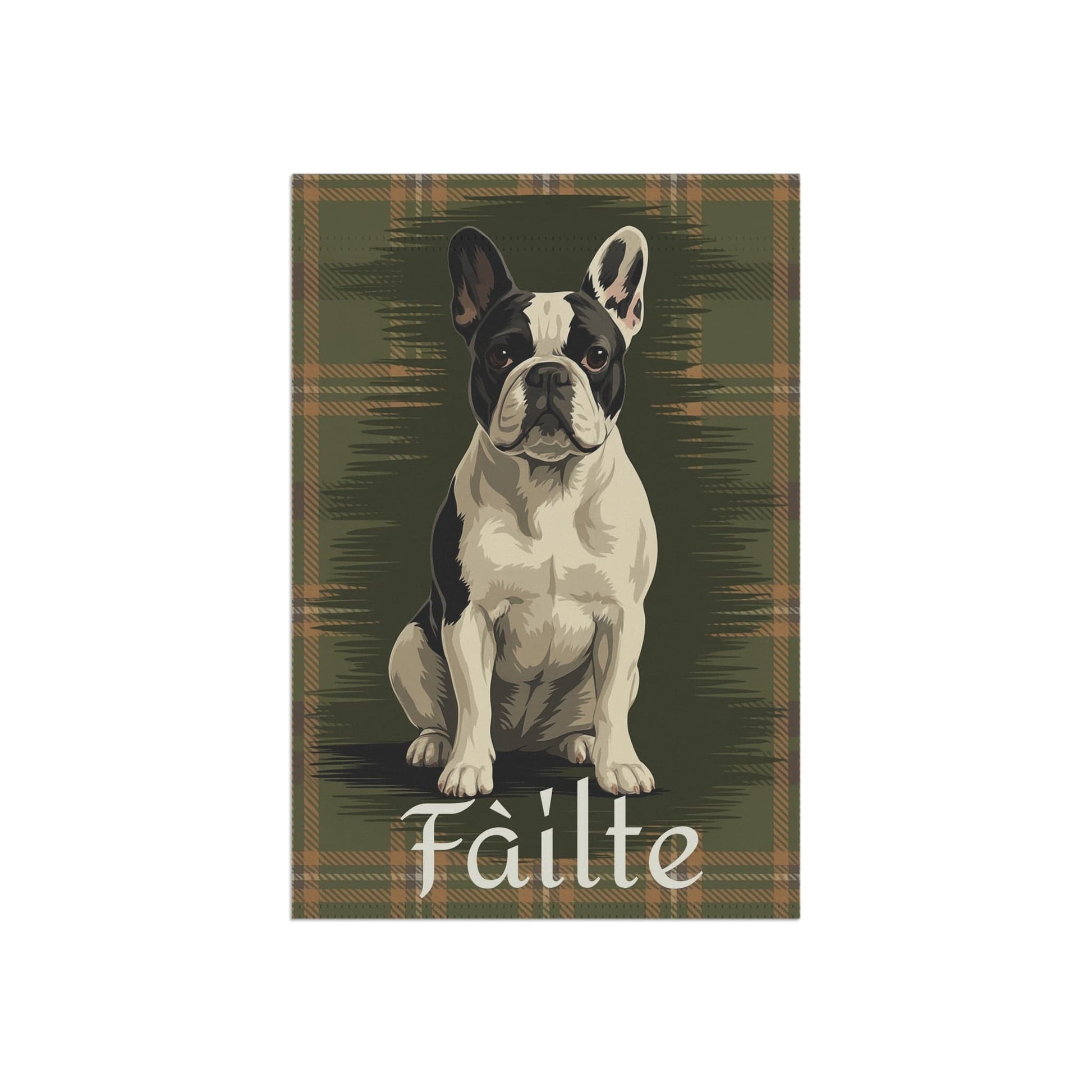 Piebald French Bulldog Scottish Welcome Garden Flag