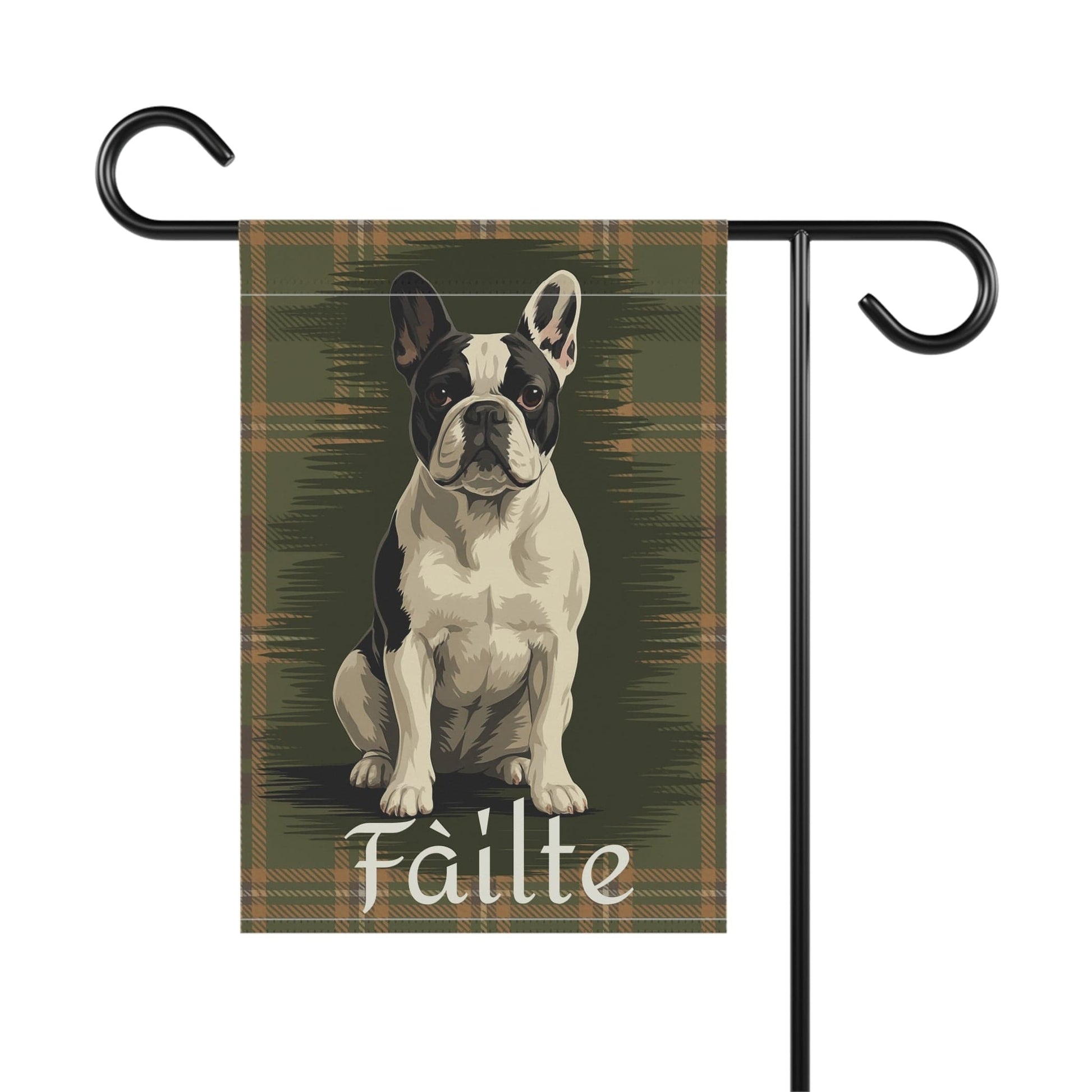 Piebald French Bulldog Scottish Welcome Garden Flag