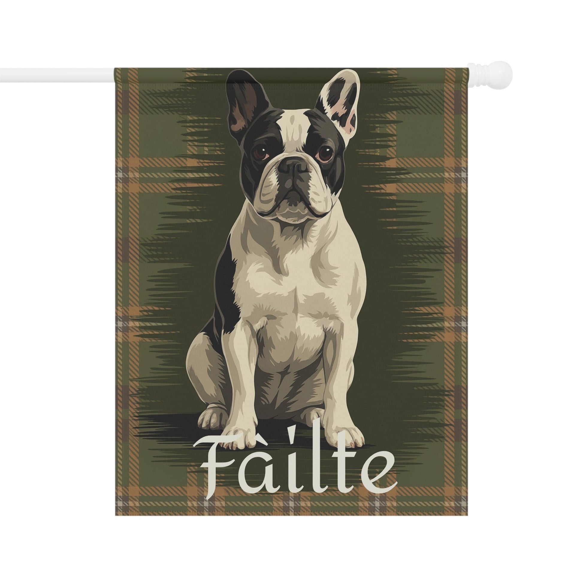 Piebald French Bulldog Scottish Welcome Garden Flag