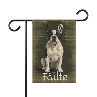 Piebald French Bulldog Scottish Welcome Garden Flag