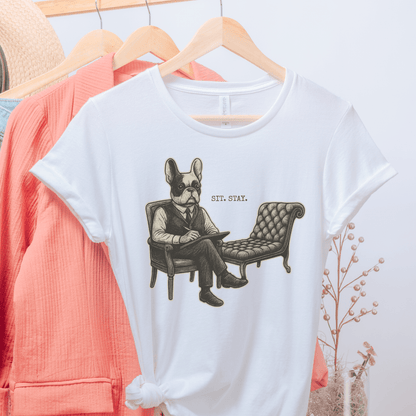 Printify T-Shirt White / S Piebald French Bulldog Sit Stay TShirt