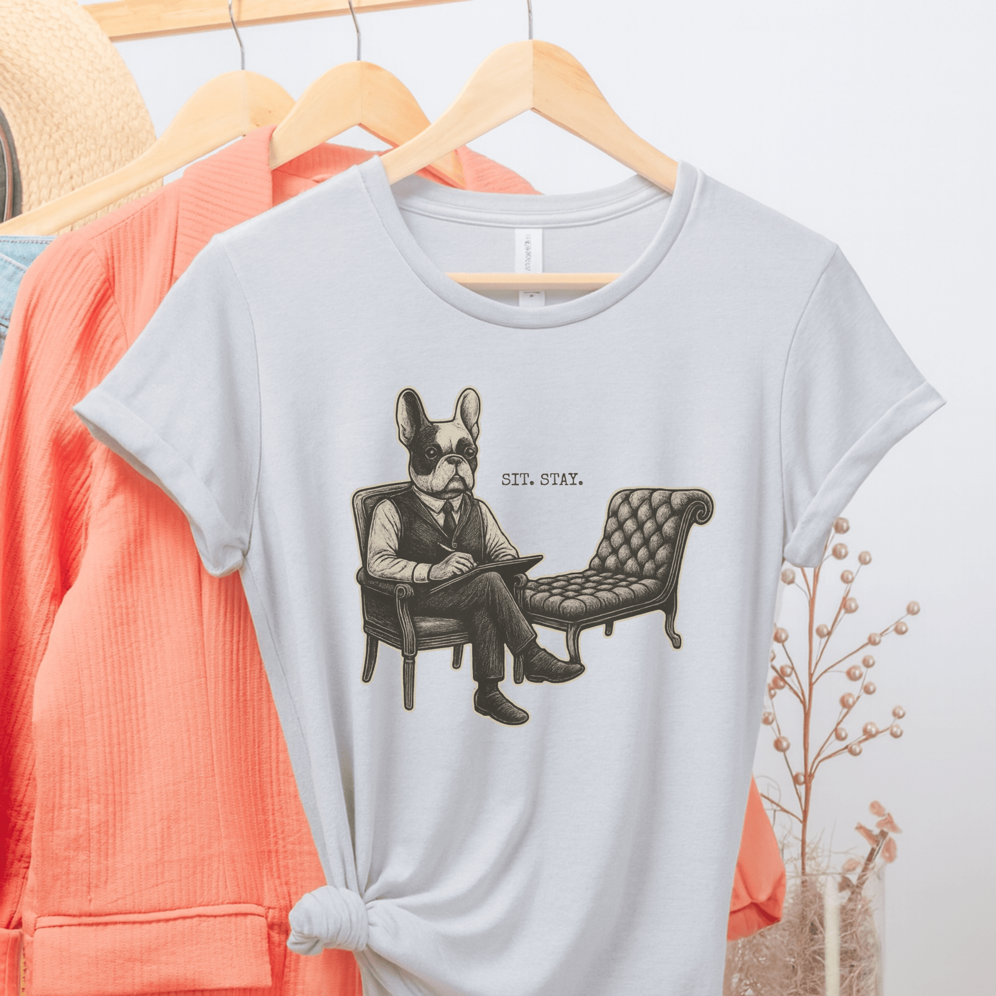 Printify T-Shirt Ash / S Piebald French Bulldog Sit Stay TShirt