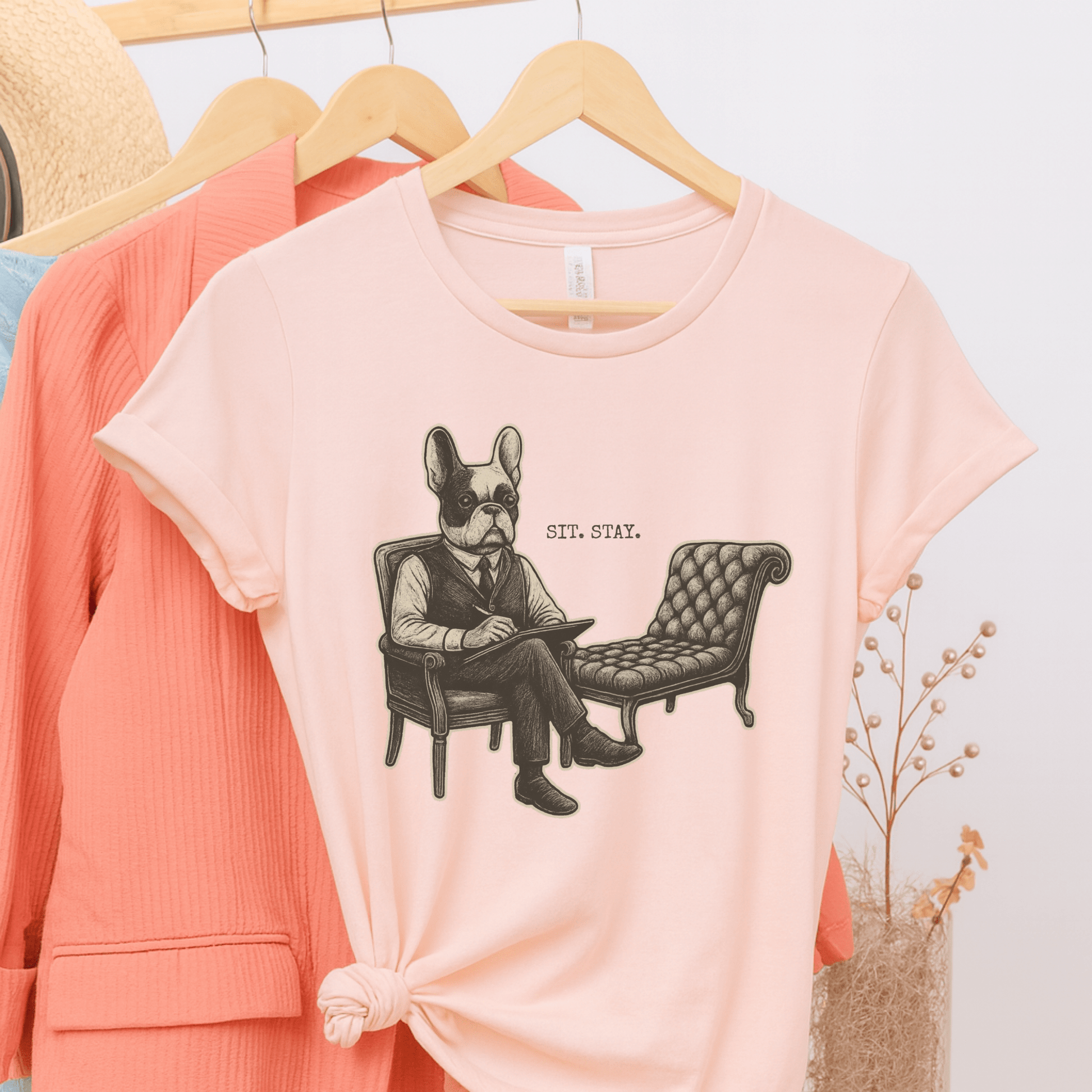 Printify T-Shirt Soft Pink / S Piebald French Bulldog Sit Stay TShirt