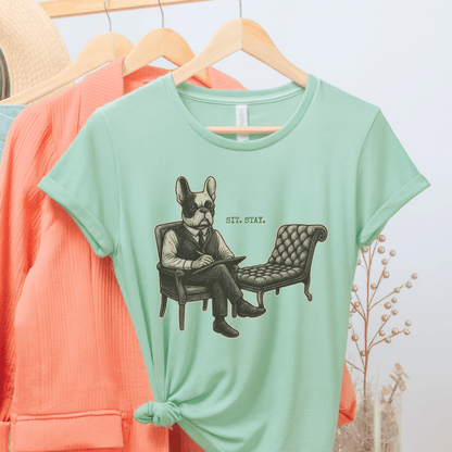 Printify T-Shirt Heather Mint / S Piebald French Bulldog Sit Stay TShirt