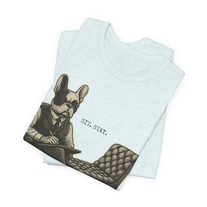 Printify T-Shirt Piebald French Bulldog Sit Stay TShirt