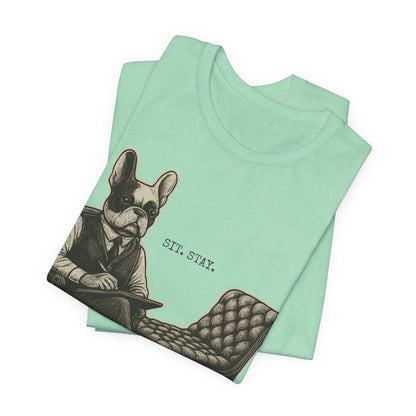 Printify T-Shirt Piebald French Bulldog Sit Stay TShirt