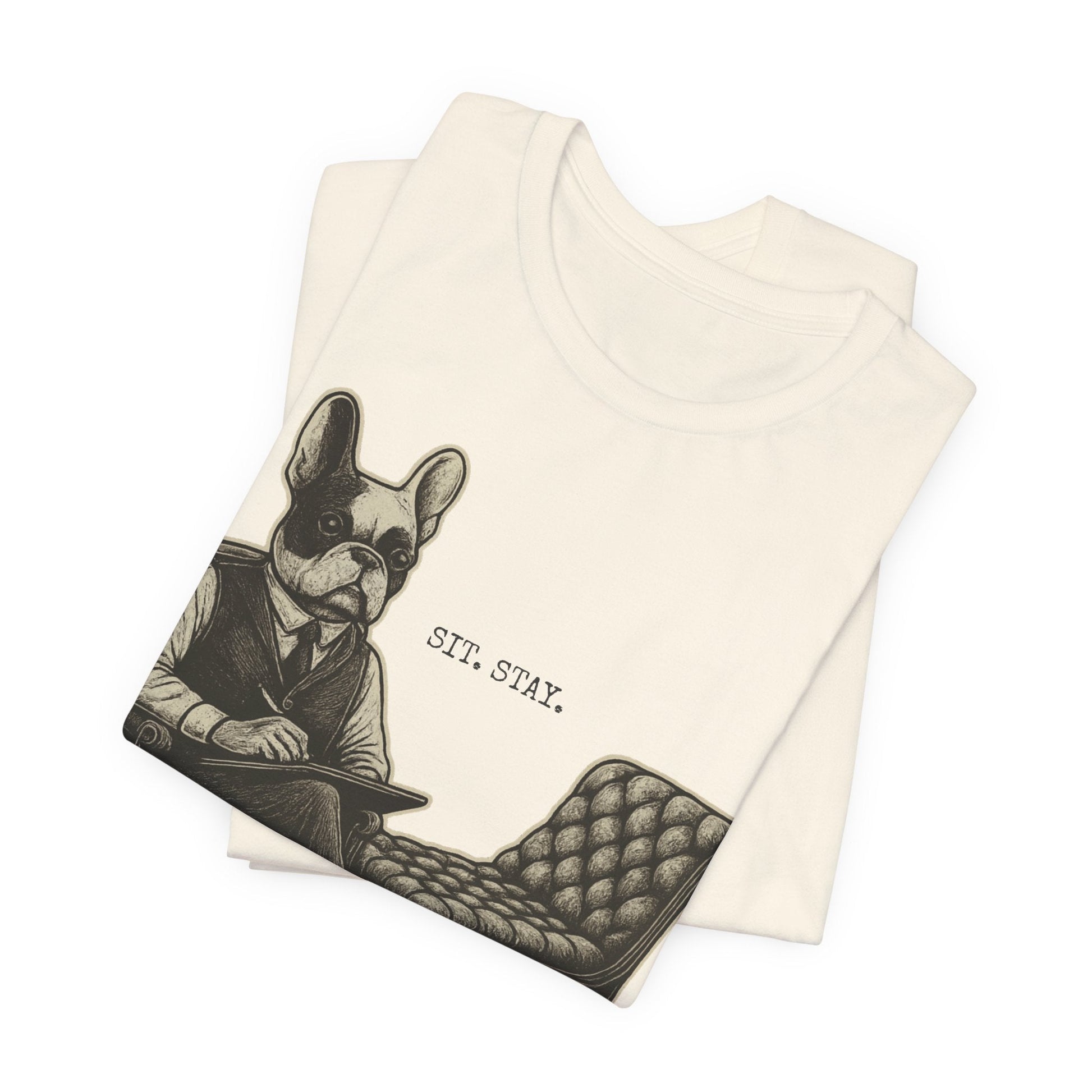 Printify T-Shirt Piebald French Bulldog Sit Stay TShirt