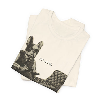 Printify T-Shirt Piebald French Bulldog Sit Stay TShirt