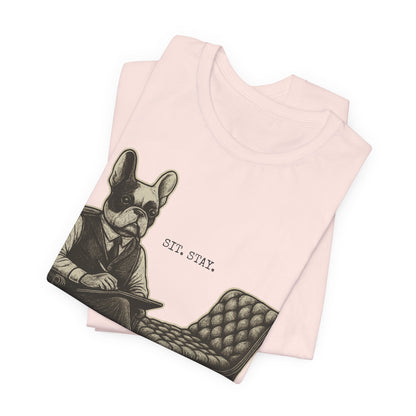 Printify T-Shirt Piebald French Bulldog Sit Stay TShirt