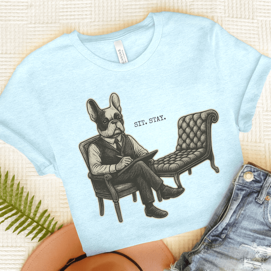 Printify T-Shirt Piebald French Bulldog Sit Stay TShirt