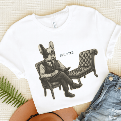 Printify T-Shirt Piebald French Bulldog Sit Stay TShirt