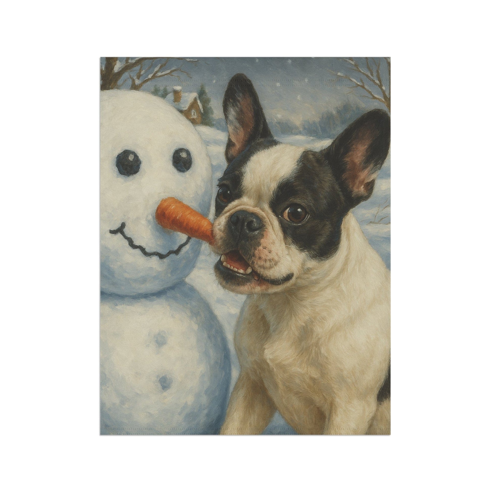 Piebald French Bulldog Snowman Garden Flag