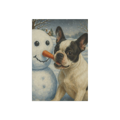 Piebald French Bulldog Snowman Garden Flag
