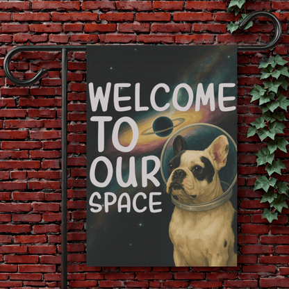 Piebald French Bulldog Space Garden Flag 12'' × 18''