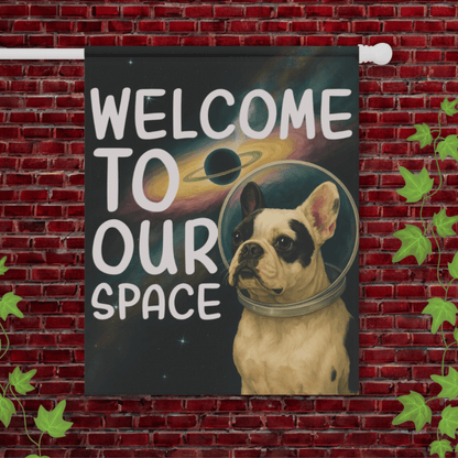Piebald French Bulldog Space Garden Flag 24.5'' × 32''