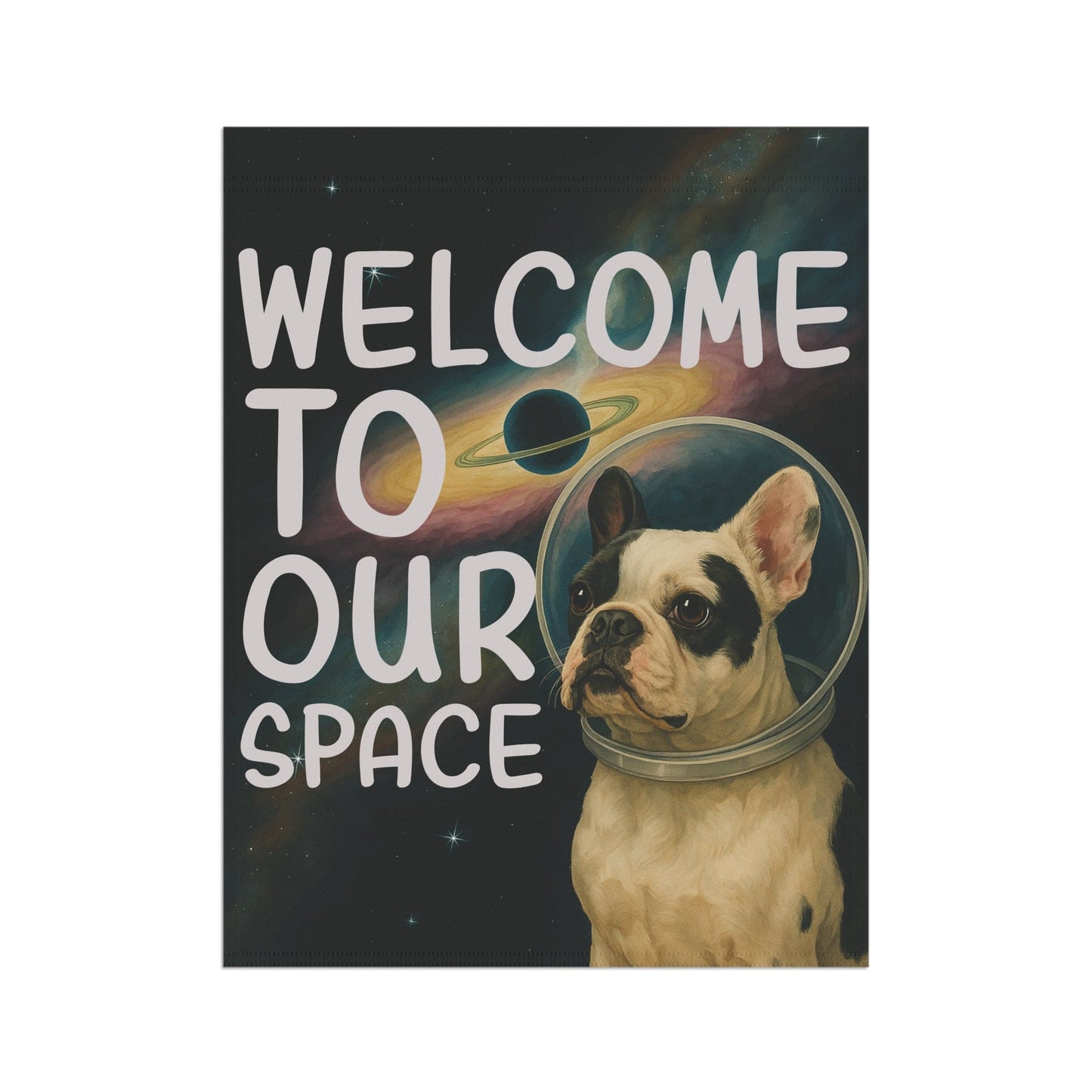 Piebald French Bulldog Space Garden Flag