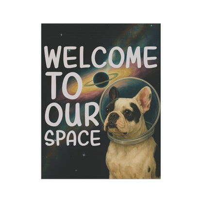 Piebald French Bulldog Space Garden Flag