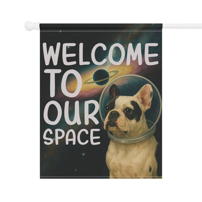 Piebald French Bulldog Space Garden Flag