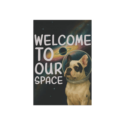 Piebald French Bulldog Space Garden Flag