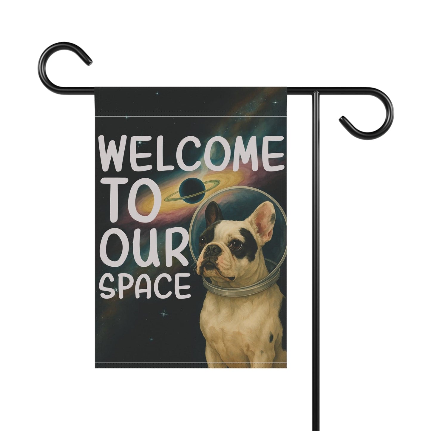 Piebald French Bulldog Space Garden Flag