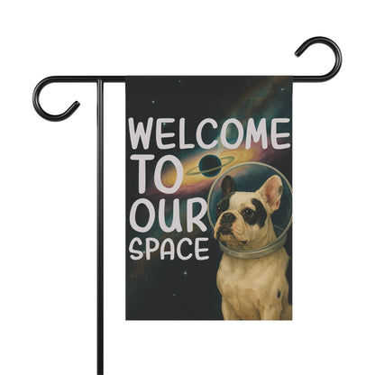 Piebald French Bulldog Space Garden Flag